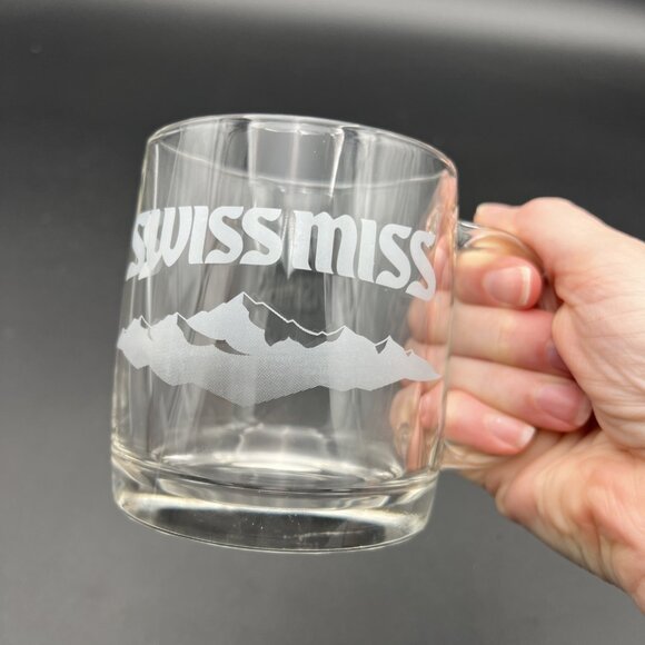 Vintage Swiss Miss Thick Clear Hot Chocolate Promo Heavy Glass Mug Cup Etched - Picture 8 of 8